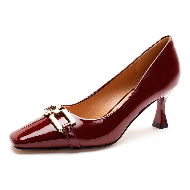 Damen Pumps mit geschmackvollem quadratischem Zehenbereich und eleganter Schnallenapplikation