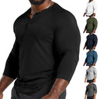 Herren Langarm-Henley-Shirt aus atmungsaktivem Baumwollmix mit Knopfdetails R&B