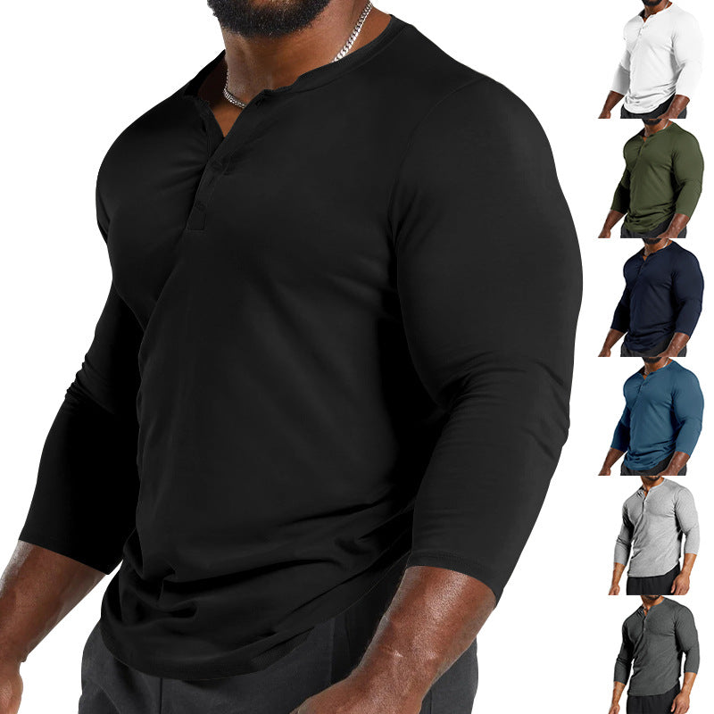 Herren Langarm-Henley-Shirt aus atmungsaktivem Baumwollmix mit Knopfdetails R&B