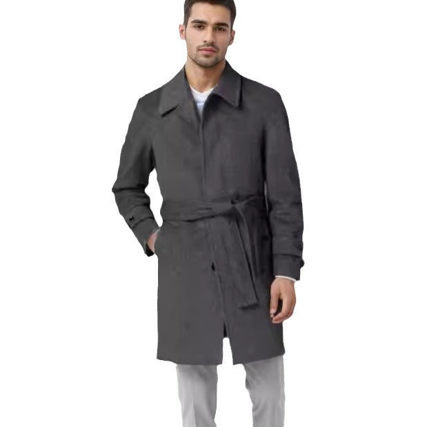 Herren eleganter und taillierter Trenchcoat aus hochwertiger Wolle R&B