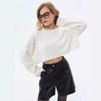 Damen Crop-Pullover mit weiten Ärmeln und lässigem Schnitt R&B
