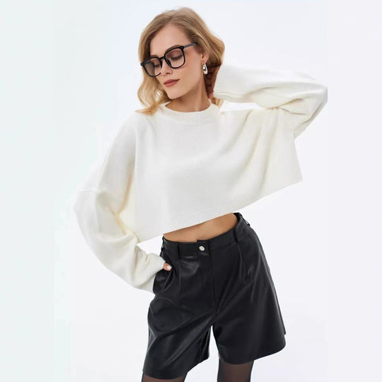 Damen Crop-Pullover mit weiten Ärmeln und lässigem Schnitt R&B