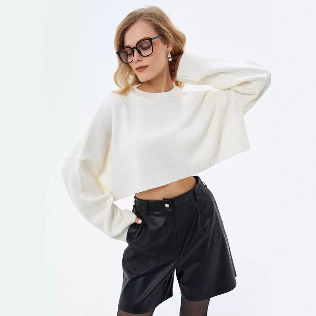 Damen Crop-Pullover im lässigen Oversized-Stil mit weiten Ärmeln und strukturiertem Design R&B