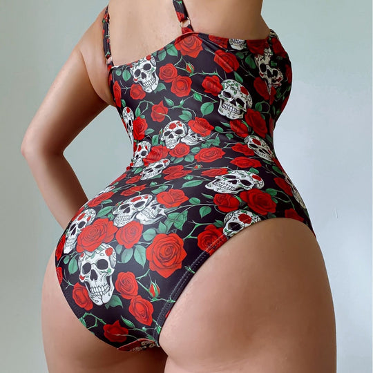 Damen Einteiler Badeanzug mit attraktivem Schnitt und floralen Elementen R&B