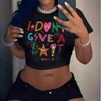 Damen Crop-T-Shirt mit kreativem Aussage-Design R&B