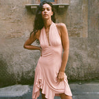 Damen verspieltes Wickelkleid mit elegantem Halterneck und Rüschen