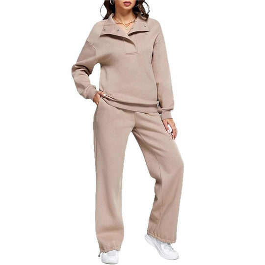 Damen Bequemes Freizeit-Set mit Stehkragen und weiten Hosen R&B