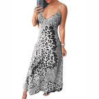 Damen Maxikleid mit feinem Spaghettiträger-Design und auffälligem Tiermuster R&B