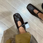 Damen elegante T-Strap Ballerinas mit hochwertigem Leder R&B