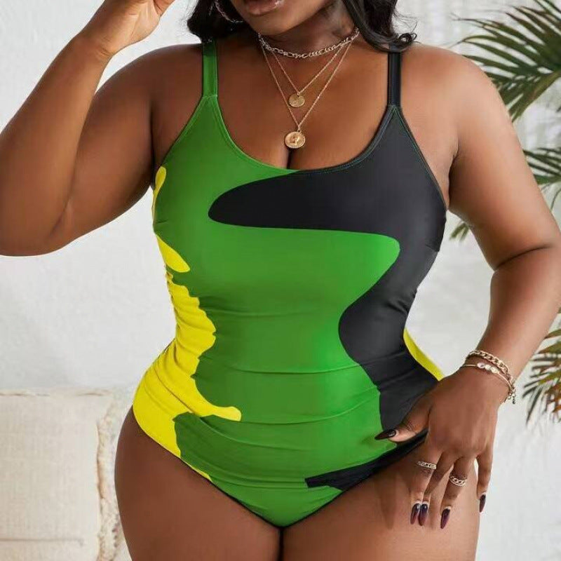 Damen Einteiliger Badeanzug mit modischem Farbmuster und figurformendem Schnitt R&B