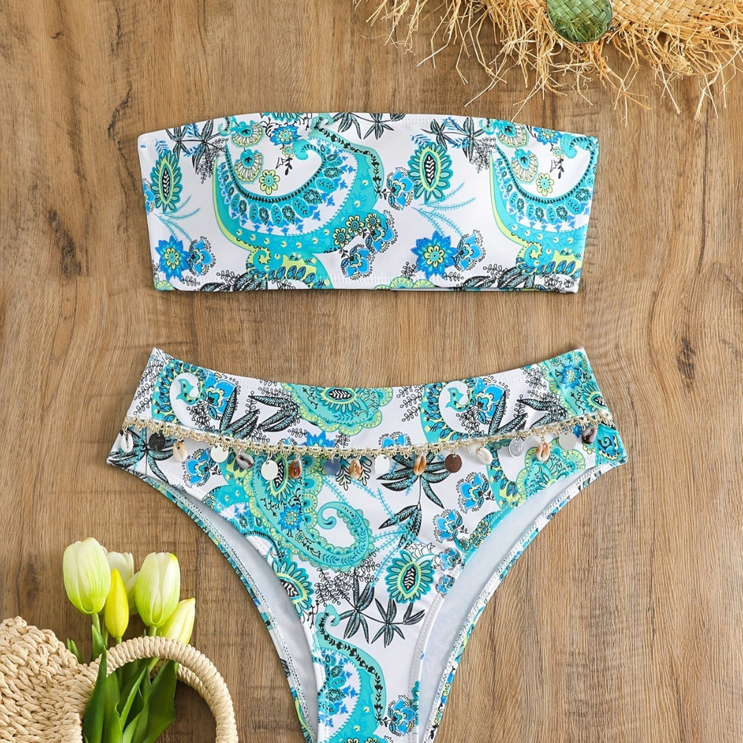Damen Bandeau-Bikini-Set mit eleganten Muscheldetails R&B
