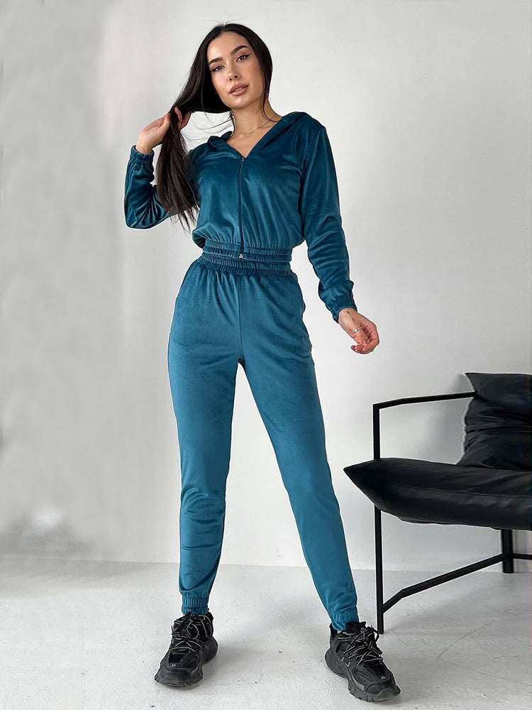 Damen Sportliches Fleece-Loungewear-Set mit Kapuze und tailliertem Schnitt R&B