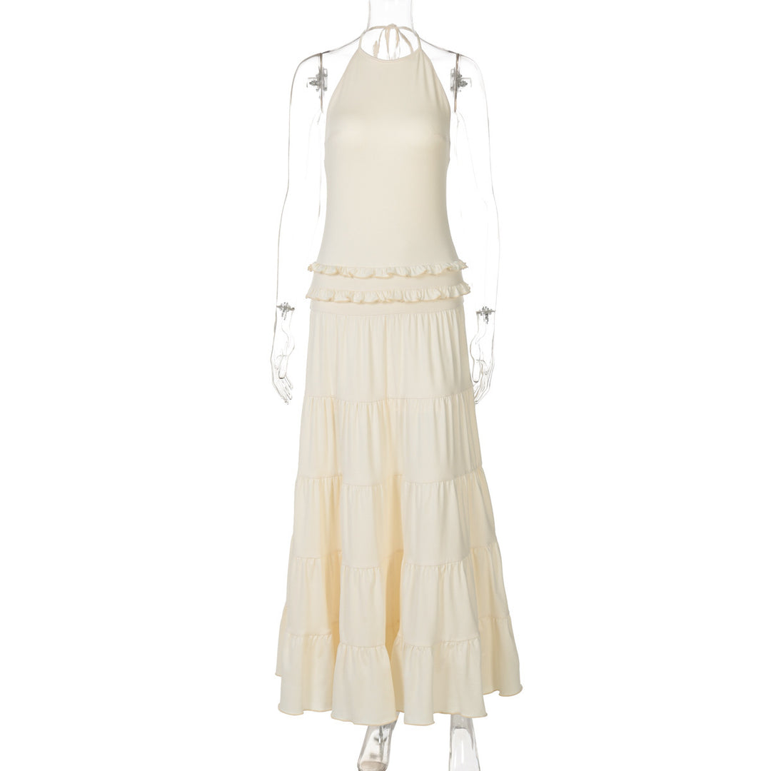 Damen Elegantes Spaghetti-Träger Maxikleid mit Rüschendetails R&B