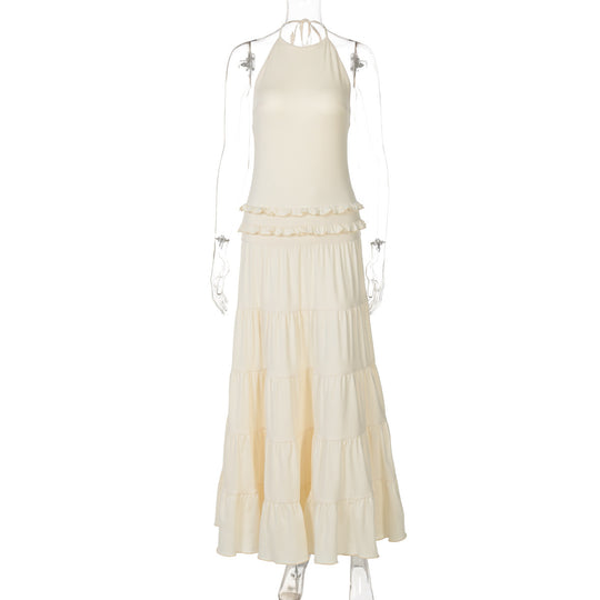 Damen Elegantes Spaghetti-Träger Maxikleid mit Rüschendetails R&B