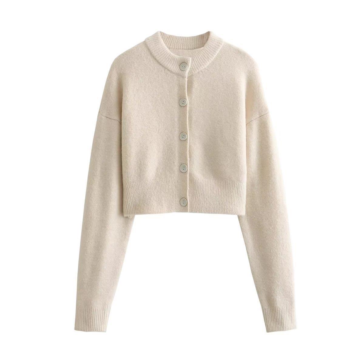 Damen cropped Strickjacke mit modernen Knöpfen R&B