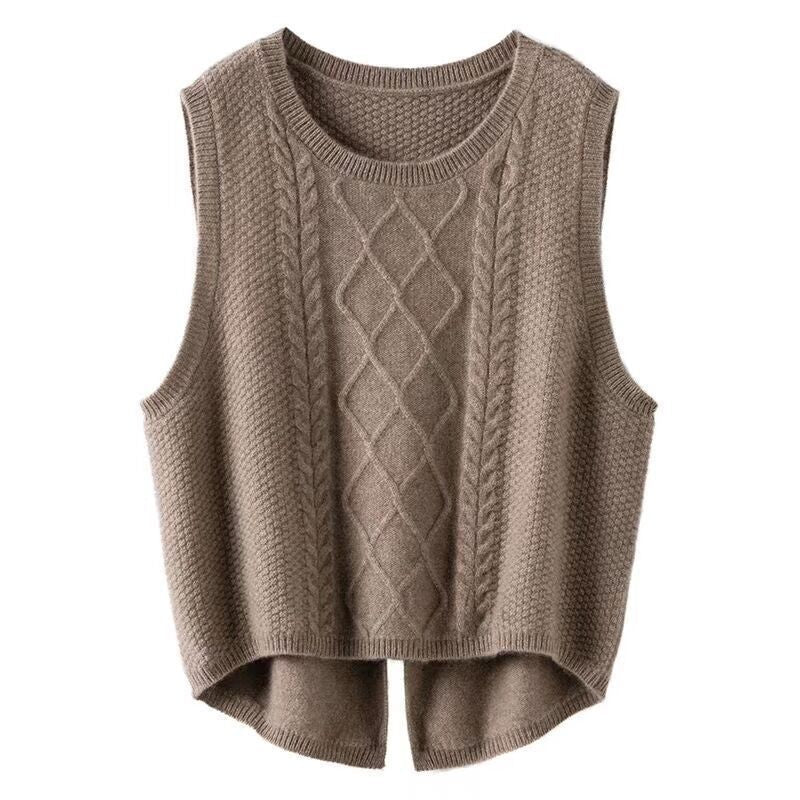 Damen Ärmellose Strickweste mit Zopfmuster und modernen Details R&B