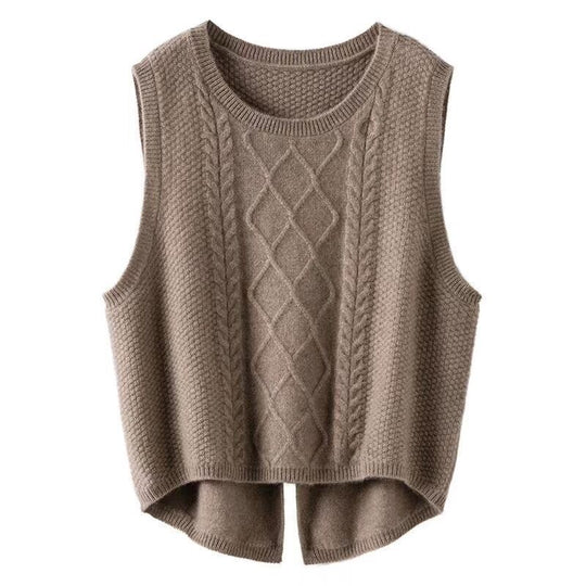 Damen Ärmellose Strickweste mit Zopfmuster und modernen Details R&B