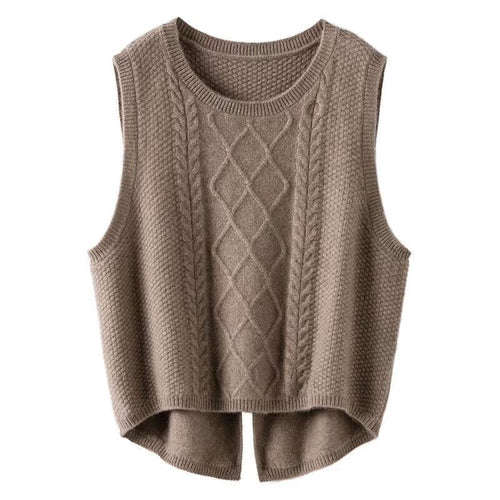 Damen Ärmellose Strickweste mit Zopfmuster und modernen Details R&B