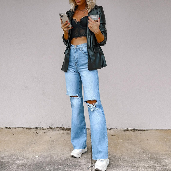 Damen Weit geschnittene Jeans mit auffälligen Destroyed-Details R&B