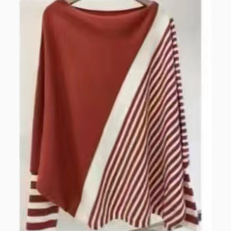 Damen modischer Strickpullover mit asymmetrischem Schnitt und grafischem Streifenmuster R&B