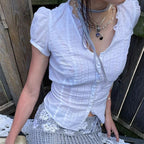 Damen Elegantes Blusenoberteil mit Rüschendetails und Knopfleiste R&B