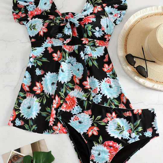 Damen Einteiler Badeanzug mit Rüschendetails und floralem Design R&B