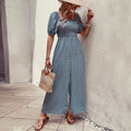 Damen Maxikleid mit Puffärmeln und seitlichem Schlitz