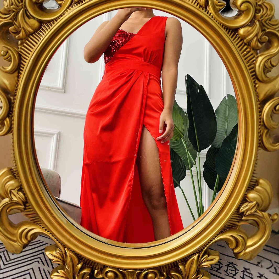 Damen Glamouröses Abendkleid mit asymmetrischem Design und schimmernden Pailletten R&B