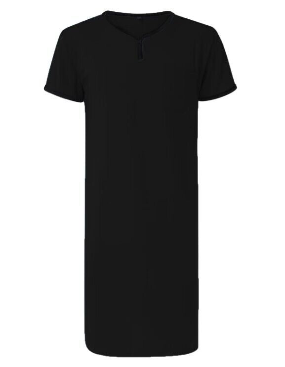 Herren nan langes Baumwoll-Schlafshirt mit Henley-Kragen R&B