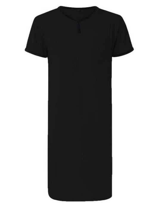Herren nan langes Baumwoll-Schlafshirt mit Henley-Kragen R&B