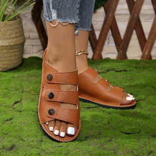 Damen Komfortable Riemchen-Sandalen mit moderner Knopf-Applikation R&B