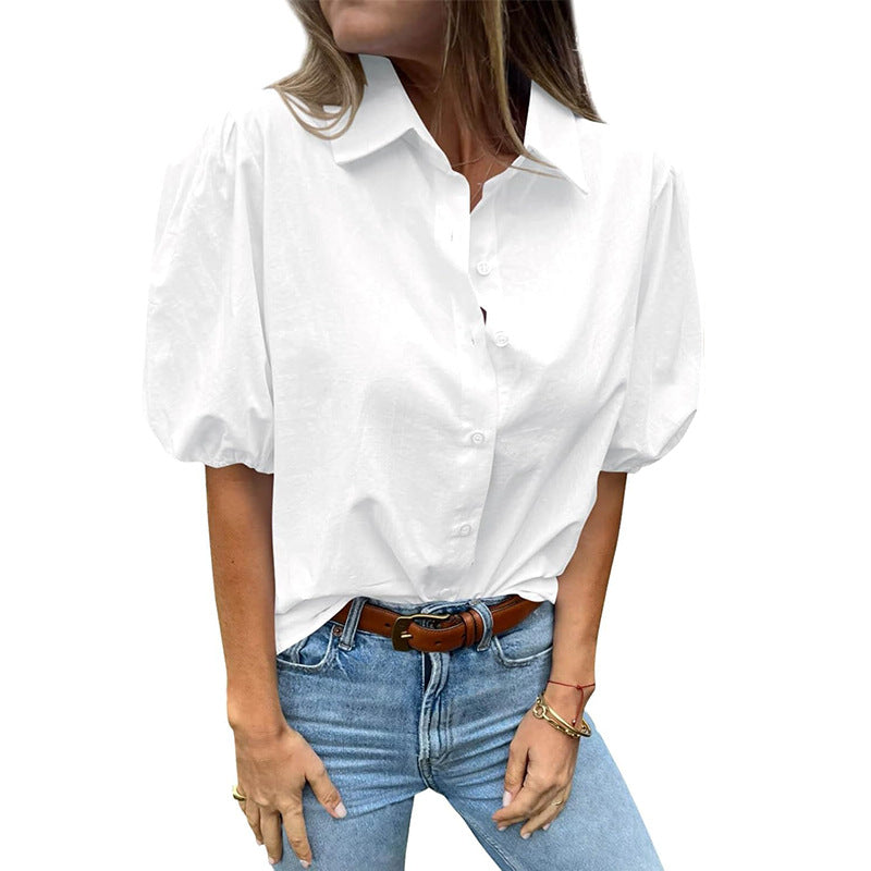 Damen Bluse mit Puffärmeln und klassischem Kragen R&B