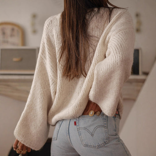 Damen kuschelige Strickjacke mit oversized Ärmeln und eleganten Perlenknöpfen R&B