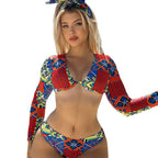 Damen Surf-Bikini-Set mit langärmligem Oberteil und hohem Beinausschnitt R&B