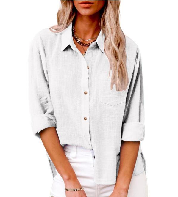 Damen lässige Leinenbluse mit kurzem Arm und Knopfdetails R&B