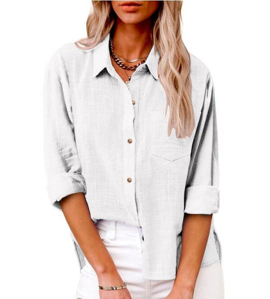 Damen lässige Leinenbluse mit kurzem Arm und Knopfdetails R&B
