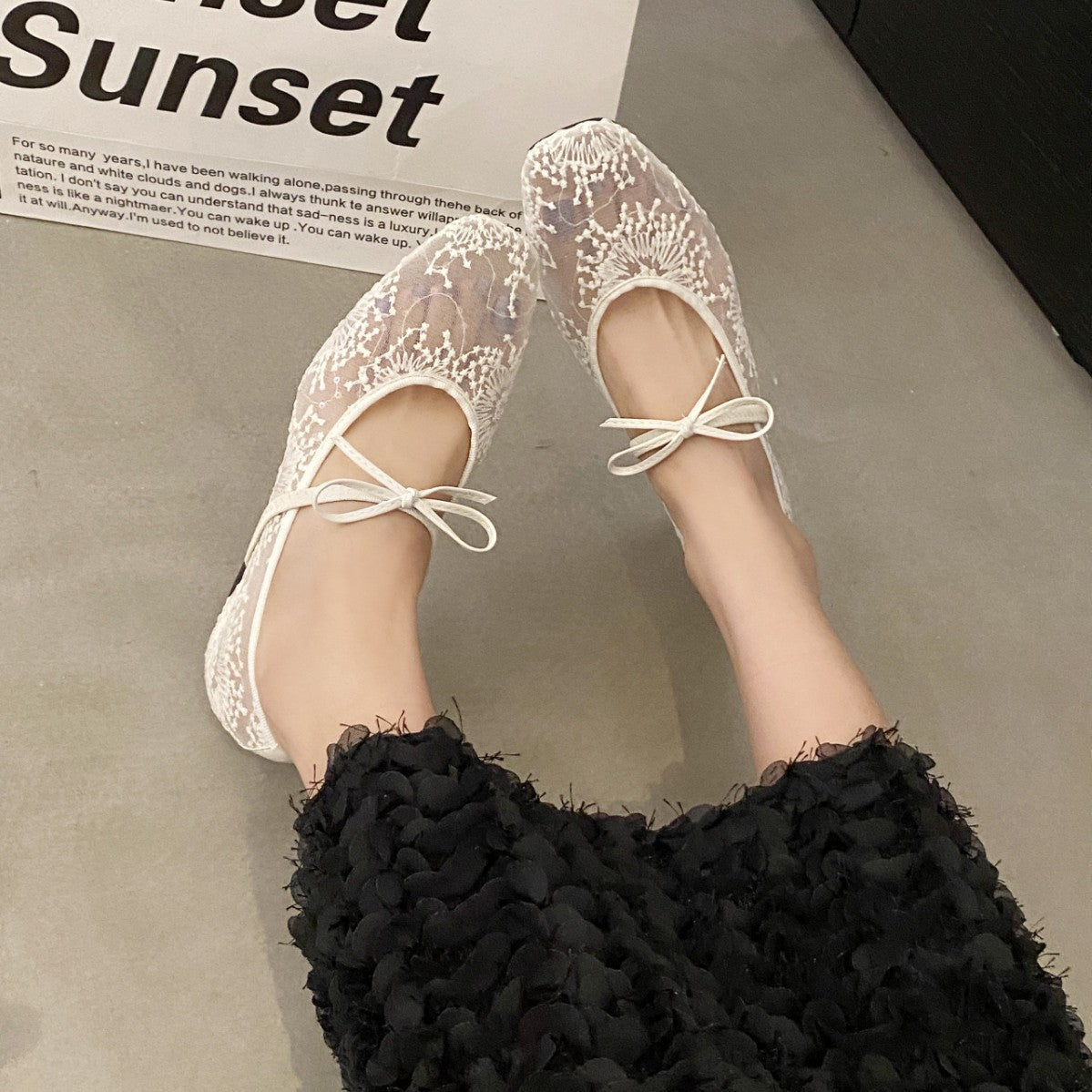 Damen Ballerinas mit zartem Spitzen-Design und eleganter Schleifenverzierung R&B