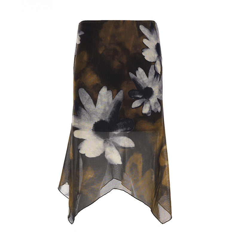 Damen Midi-Rock mit floralem Chiffon-Design R&B