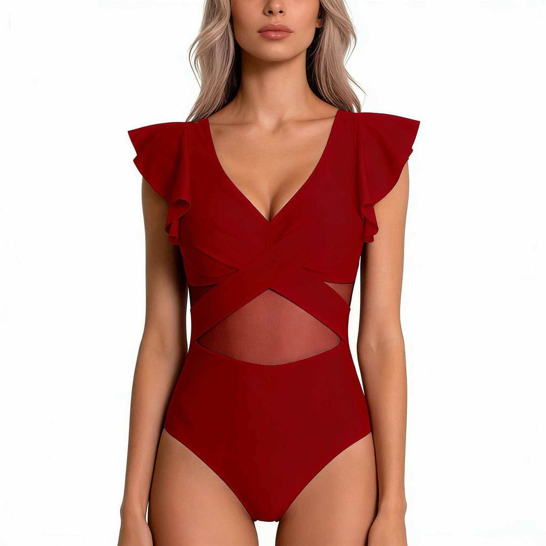 Damen Eleganter Badeanzug mit verwobenen Netzdetails R&B