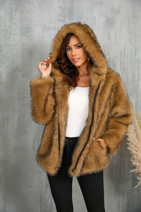 Damen kuschelige Kapuzenjacke R&B