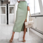 Damen Eleganter Strickrock mit Knopfdetail und Schlitz R&B