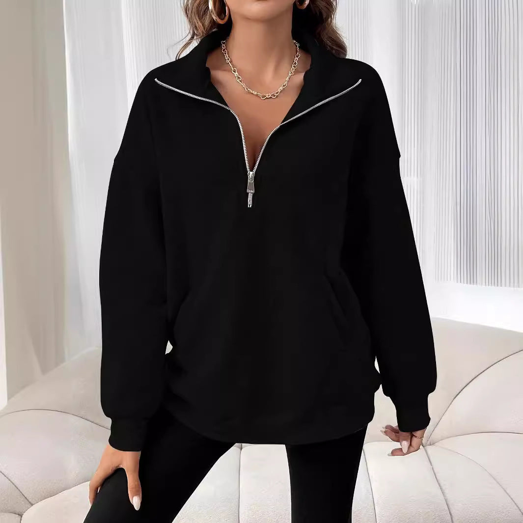 Damen Sweatshirt mit halbem Reißverschluss und lässigem Schnitt R&B