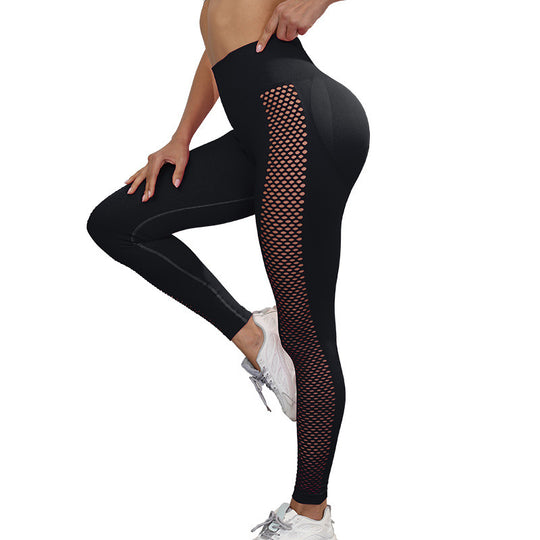 Damen Sportleggings mit Netzdetails und hohem Bund R&B