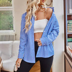 Damen gestreifte Bluse mit klassischem Kragen und lässigem Schnitt R&B