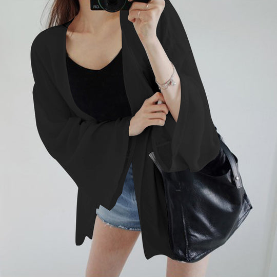 Damen elegante Kimonojacke mit lockerem Schnitt und aufwendig gestalteten Ärmeln