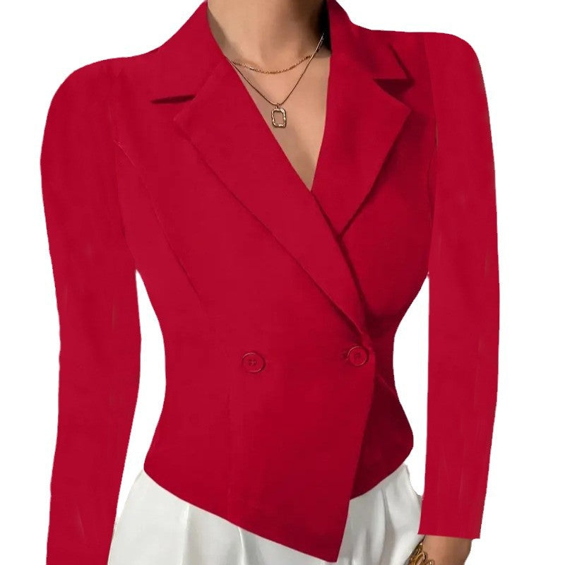 Damen Elegante Blazerjacke mit doppelt knöpfbarer Front und geschwungenem Saum R&B