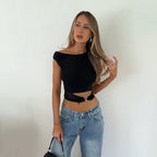 Damen Figurbetontes Crop-Top mit schickem Ringdetail R&B
