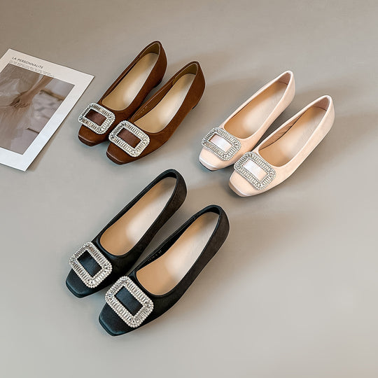 Damen Ballerina-Schuhe mit funkelnder Schnallenverzierung und weichem Obermaterial R&B