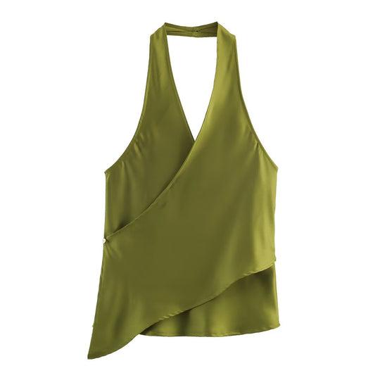 Damen elegantes Haltertop mit asymmetrischem Schnitt und schimmerndem Satinfinish R&B