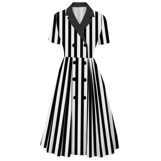 Damen elegantes Midikleid mit doppelter Knopfleiste und schwingendem Rock R&B
